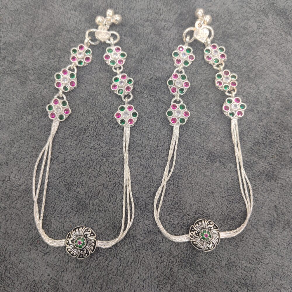 Designer Silver Anklet With Multi Colour Stones for women - Image 2