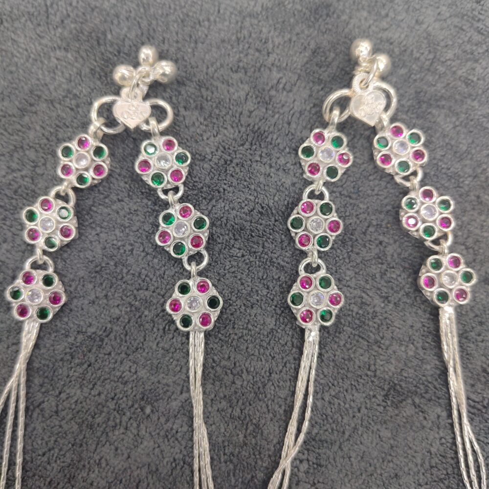 Designer Silver Anklet With Multi Colour Stones for women - Image 3