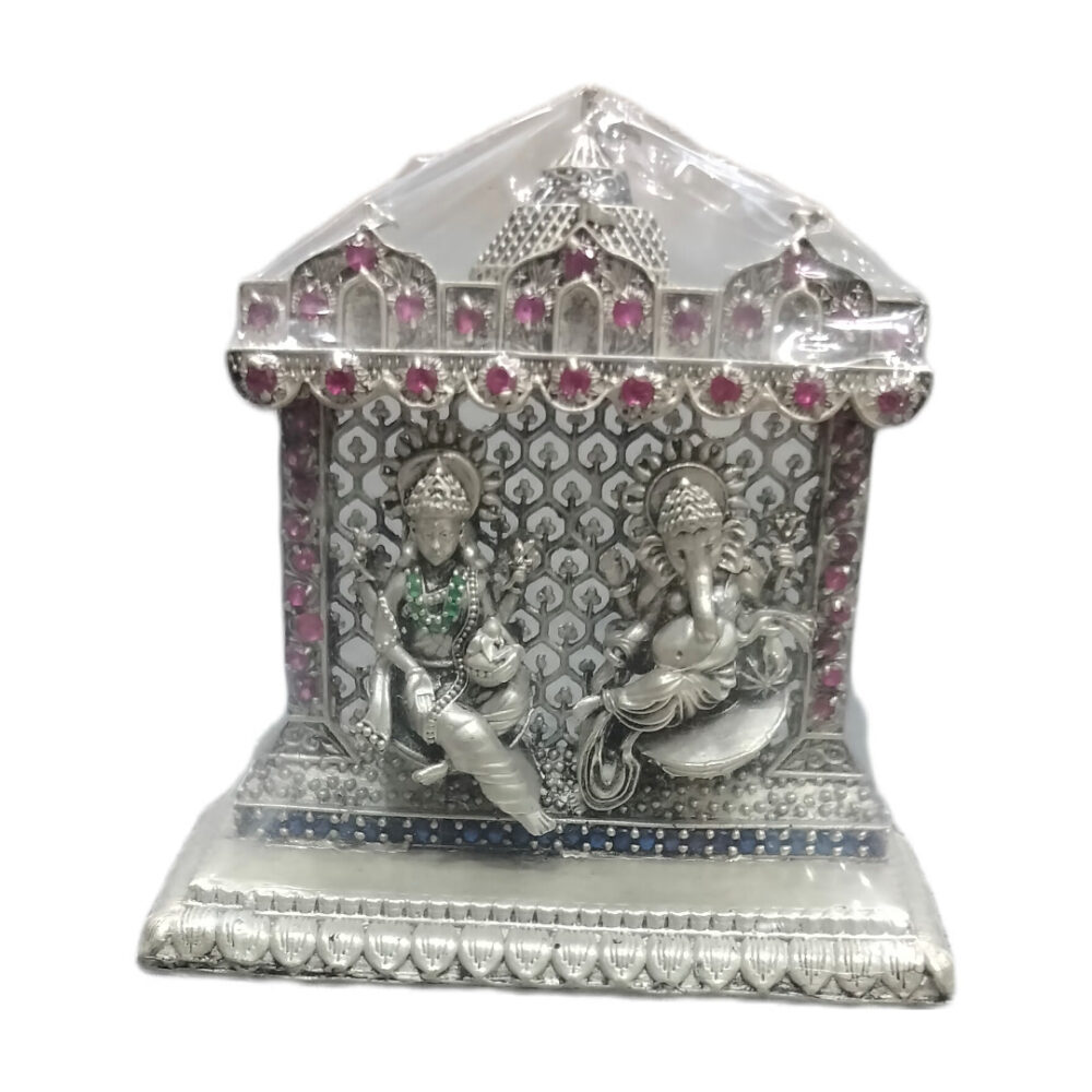 SILVER 925 3D LORD GANESH AND LAKSHMI JI COUPLE IDOL WITH STONE