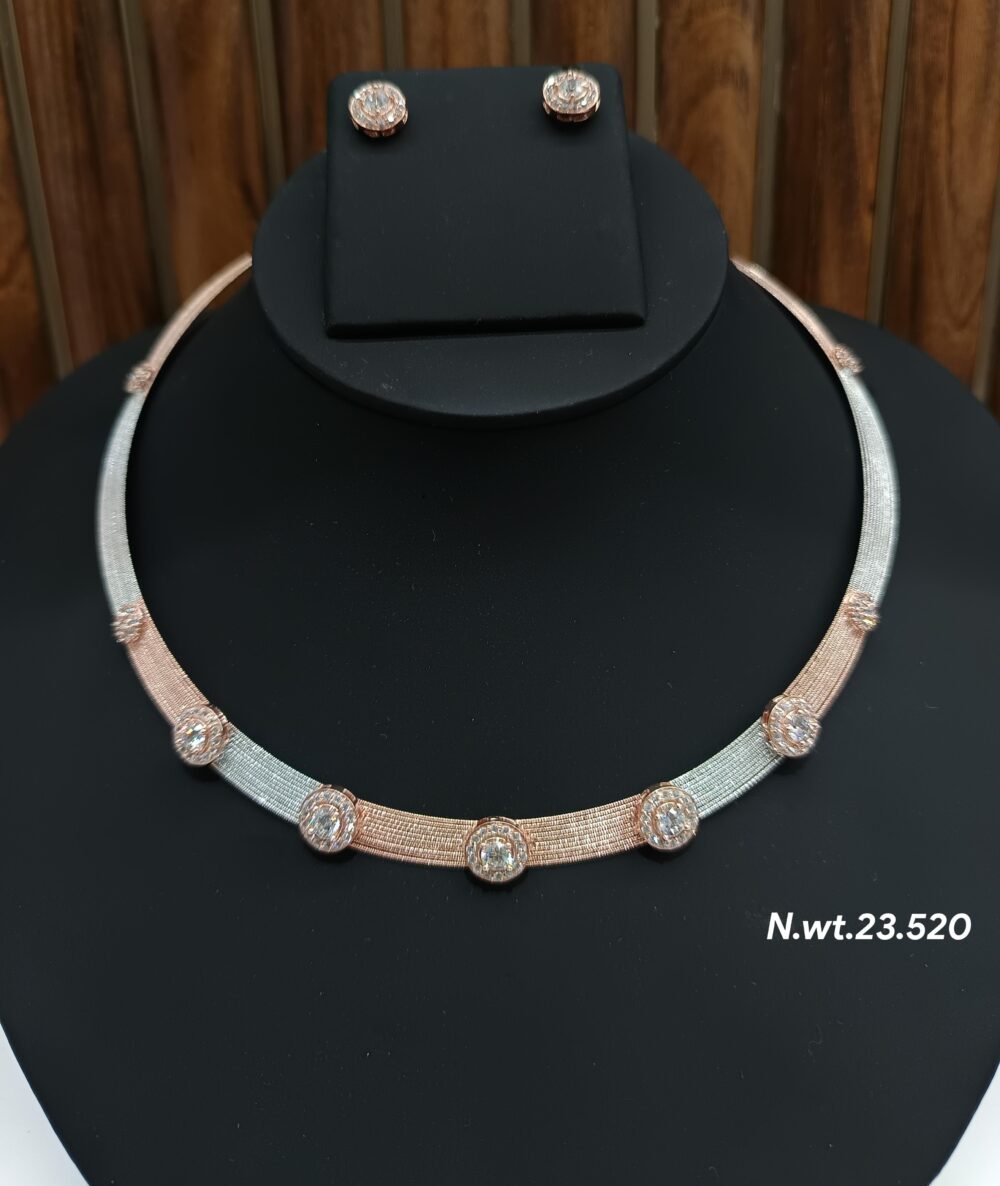 SILVER ROSE GOLD NECKLACE SET FOR WOMEN