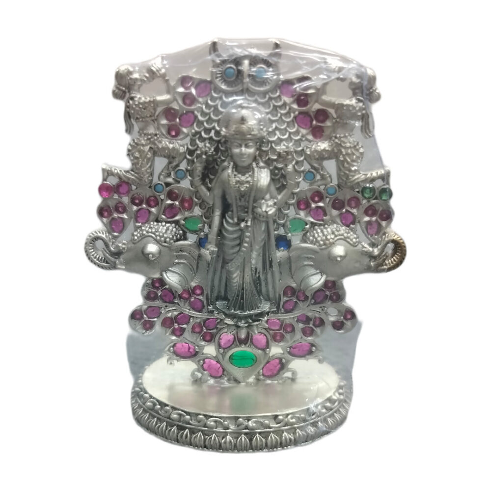 3D SILVER LAKSHMI MATA IDOL WITH COLOUR STONE